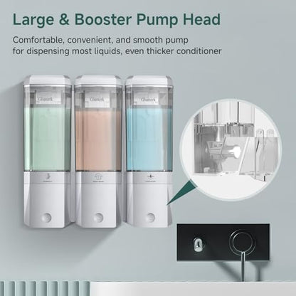 Shampoo and Conditioner Dispenser 3 Chamber No Drill Shower Soap Dispenser Wall Mounted Shampoo Conditioner Body Wash Dispenser 3 * 500ml Refillable Shower Dispenser for Bathroom Hotel, Silver - color: Silver 3 Chamber