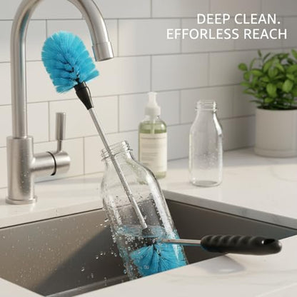 Long Handle Bottle Cleaning Brush for Narrow Neck Containers, Durable Nylon Bristles, Blue - size: 14.57 x 5.51 x 2.76 in