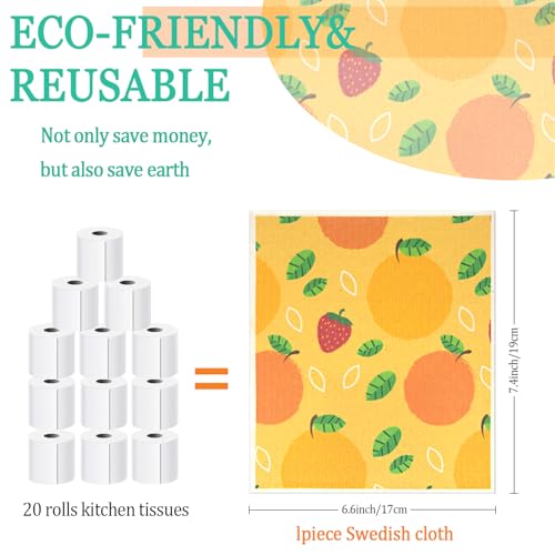 6 - Pack Swedish Kitchen Dish Cloths - Reusable Paper Towels for Counters & Dishes - Eco Friendly Cellulose Sponge Cloth (Fruits) - color: F-fruits