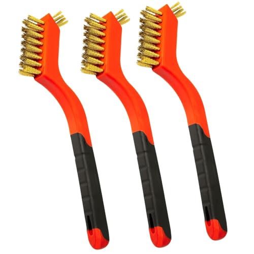 Wire Brush Set 3pcs - Brass Bristles with Curved Handle Grip for Rust Removal, Dirt, Paint Scrubbing, Crevice Cleaning Brush for Bathroom Gap, Home, Kitchen, Bathroom, Window, Vehicle, Faucets, Etc - style: Brass