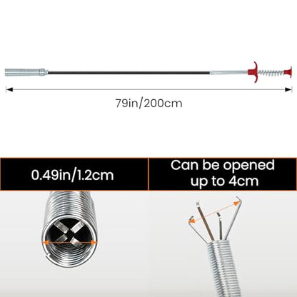 Drain Snake, 79-Inch Drain Clog Remover Tool, Flexible Grabber Claw for Bath Tub, Toilet, Kitchen Sink & Sewer