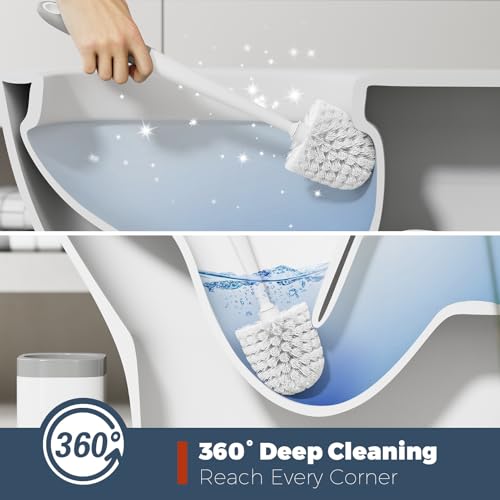 Toilet Brush, 4 Pack Toilet Brush and Holder Set Bathroom Accessories, Toilet Bowl Brush and Holder with 4 Crevice Brush for Bathroom, Toilet Scrubber Brush, White - color: White
