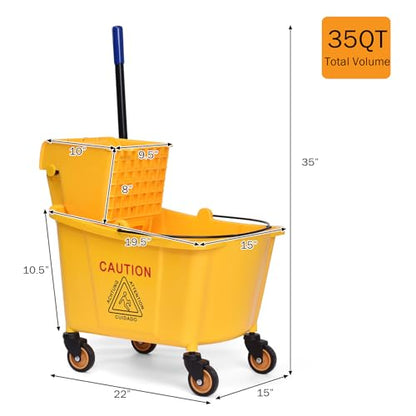 ARLIME Mop Bucket with Wringer On Wheels, 35 Quart Capacity Portable Wringer Trolley on Wheels, Side Press Floor Cleaning Wavebrake w/Handle, Mop Bucket for Home, Commercial, Restaurants - size: 35 Quart