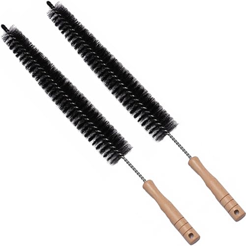2-Pack Radiator Brush, 17-Inch Long Reach Flexible Radiator Cleaner with Wooden Handle, Multipurpose Dryer Lint Brush & Refrigerator Coil Cleaning Brush for Narrow Gaps, Vent Cleaner & Duster