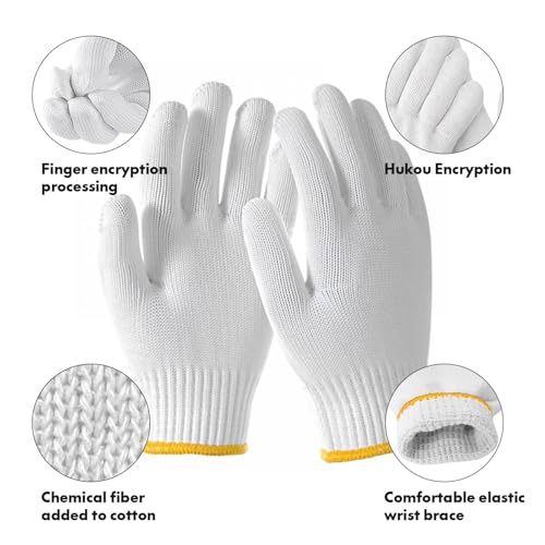 Unisex white cotton polyester knittedsafety gloves,suitable for gardening,warehouse,cooking work-12/36/240 pairs - color: A-white (240 Pairs) No Dots