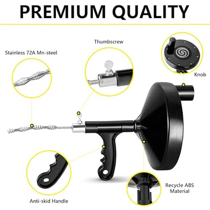 Drainsoon Drain Auger 25 Ft with Gloves, Plumbing Snake Drain Auger Hair Clog Remover, Heavy Duty Pipe Drain Clog Remover for Bathtub Drain, Bathroom Sink, Kitchen Cleaning