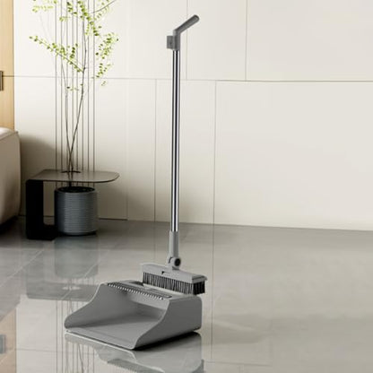 3-in-1 Broom and Dustpan Set - Stainless Steel Handle Floor Cleaning Kit for Home & Office, Space-Saving Storage Design - color: Gray