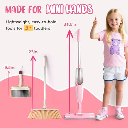 Kids Cleaning Toy Set,Pink Mini Spray Mop Montessori Toys Pretend Play Cleaning Tool for Toddlers with Spray Mop & Kids Broom Dustpan Set Cleaning Toys Gift for Toddlers Girls Boys Age 3+ - size: Pink, style: Cleaning Set