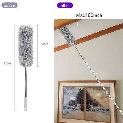 UIMO Microfiber Ceiling Fan Cleaner with 30–100" Telescopic Pole – Extendable Duster for High Ceilings and Fans, Bendable Washable Head, Reusable Cleaning Tool for Furniture, Cars, Keyboard - color: White