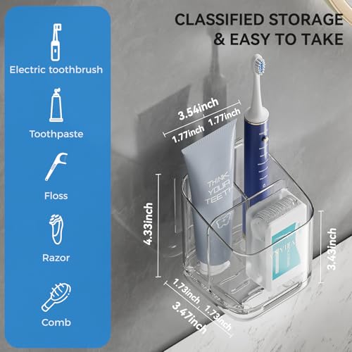 Toothbrush Holders for Bathrooms, 3 Slots Detachable Electric Toothbrush Holder Wall Mounted with Divider, Removable Tooth Brush and Toothpaste Holder Organizer for Bathroom/Kitchen/Office - color: Clear+grey