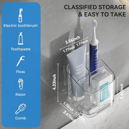 Toothbrush Holders for Bathrooms, 3 Slots Detachable Electric Toothbrush Holder Wall Mounted with Divider, Removable Tooth Brush and Toothpaste Holder Organizer for Bathroom/Kitchen/Office - color: Clear+grey