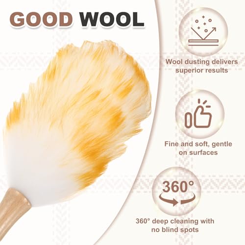 uxcell Wool Duster, 14.2" Natural Feather Cleaner Household Cleaning Duster with Solid Wooden Handle for Cleaning Fans Window Blinds Shelves Furniture, White Gold - color: White Gold, size: 14.2"