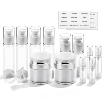 Bubimon Airless Pump Jars, Cosmetic Containers, Leak Proof Refillable jar for Toiletries, Cream Lotion, Eye Cream, Liquid, Foundation, Shampoo (BPA Free) (White, 18) - color: White, size: 18