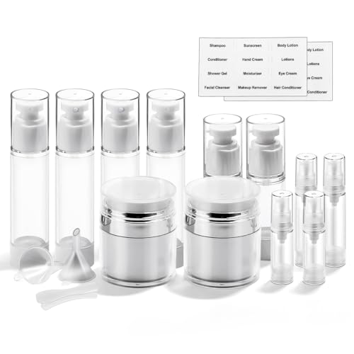 Bubimon Airless Pump Jars, Cosmetic Containers, Leak Proof Refillable jar for Toiletries, Cream Lotion, Eye Cream, Liquid, Foundation, Shampoo (BPA Free) (White, 18) - color: White, size: 18