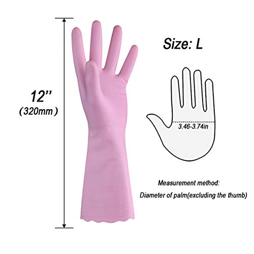HSL Household Cleaning Gloves - Reusable Kitchen Dishwashing Gloves with Latex Free, Cotton lining, Waterproof, Non-Slip (Large, 3 Pairs) - color: Blue+white+pink, size: Large (Pack of 3)
