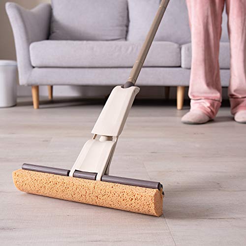 Eyliden Sponge Mop with 2 Reusable Heads, Self-Wringing Floor Absorbent Mop | 13" Honeycomb Sponge, Quick Wring, Home Commercial Use, Kitchen Bathroom Hardwood Laminate Tile Marble Floors Cleaning