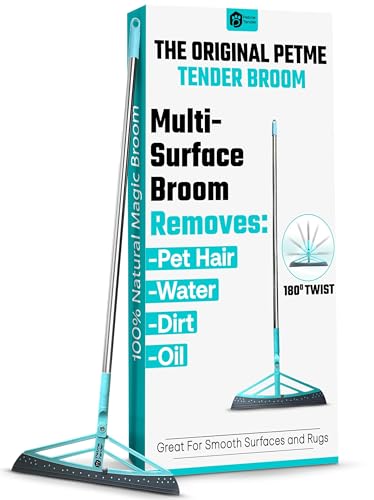 Magic Broom Squeegee Dog Pet Hair Remover, Rotatable, Height Adjustment - Silicone Broom Pet Hair Remover for All-Surfaces Hardwood Floors, Rugs, Tile, Glass, Liquid-Dirt with 50" Handle