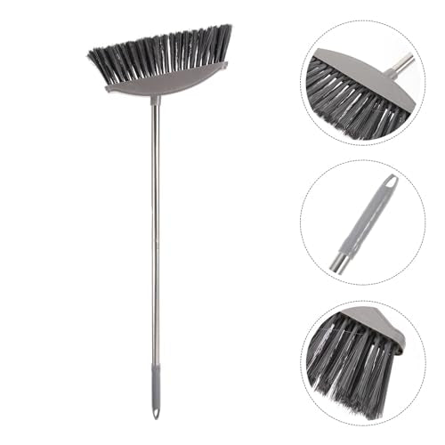 Ciieeo Heavy-Duty Broom, Stainless Steel Broom with Long Handle Floor Sweeping Brooms Wide Angle Outdoor Brooms for Shower Cleaning Patio Kitchen Grout Grey