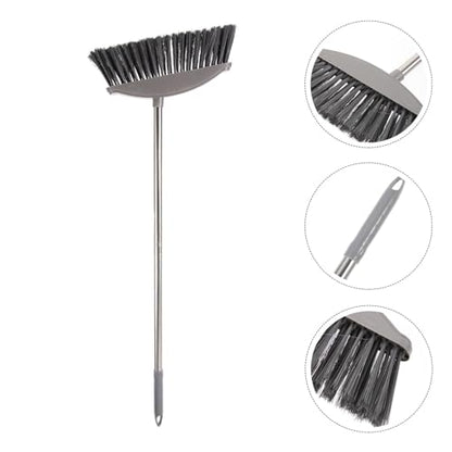 Ciieeo Heavy-Duty Broom, Stainless Steel Broom with Long Handle Floor Sweeping Brooms Wide Angle Outdoor Brooms for Shower Cleaning Patio Kitchen Grout Grey