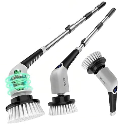 YKYI Cordless Electric Spin Scrubber, Power Cleaning Brush with 8 Replaceable Heads & Extension Handle for Bathroom, Tub, Tile, Floor, Car