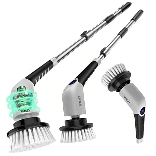 YKYI Cordless Electric Spin Scrubber, Power Cleaning Brush with 8 Replaceable Heads & Extension Handle for Bathroom, Tub, Tile, Floor, Car