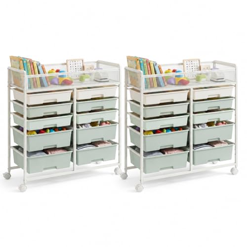 2 Pack Rolling Craft Cart with 10 Drawers, Art Craft Organizers and Storage with Lockable Wheels, Utility Cart for Organizing Arts and Crafts,Yarn,Toy, School Supplies - size: 10-Drawers(2 Pack)