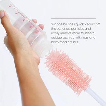 Three-Piece Cleaning Brush Set – Premium Straight Handle Silicone Bottle Cleaning Brush Kit for Cups, Bottles & Travel，Pink - color: Pink