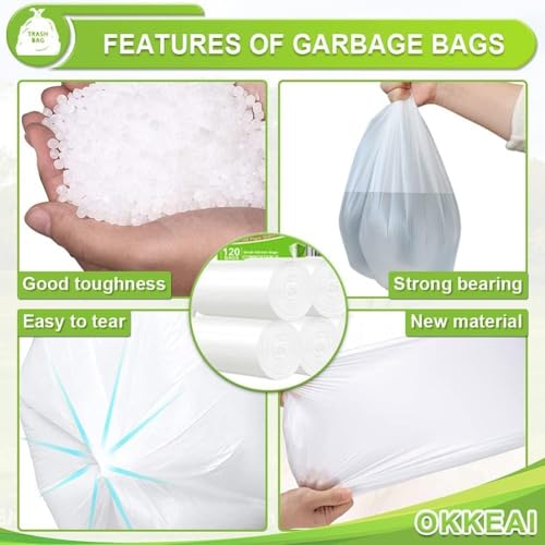 OKKEAI 4-5 Gallon Trash Bags Small Garbage Bags Bathroom Trash Can Bags150 Counts Wastebasket Liners for Office Kitchen,White,Fits 15-20 Liter Bins - style: 4 Gallon-150-White
