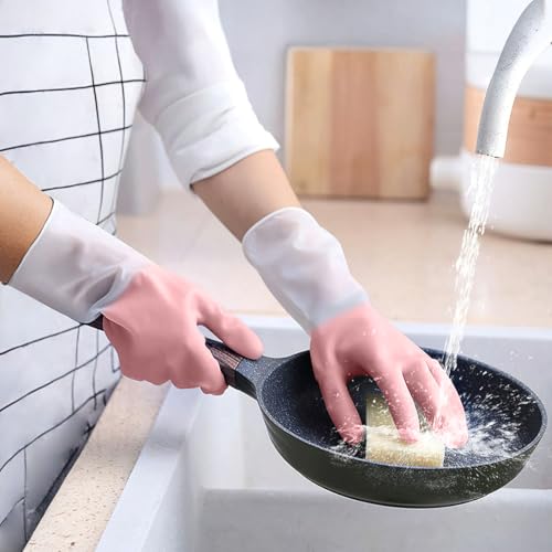Safety Glove Liners Kitchen Dishwashing Gloves Color Blocking Design Household Cleaning for Washing Dishes and Cleaning - color: Pink, size: Small
