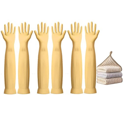 3-Pair 17.8-Inch Elbow-Length Reusable Rubber Waterproof Household Cleaning and Kitchen Dishwashing Gloves - Medium Size - color: （pack of 3）, size: Medium