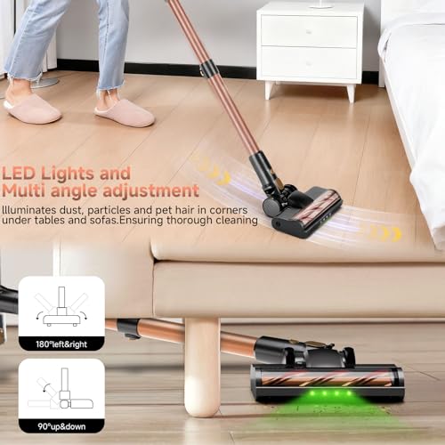 Cordless Stick Vacuum Cleaner - 40KPA Powerful Suction Vacuum with 45 Min Runtime, Detachable Battery, Anti-Tangle & 1.5L Dust Cup, 8 in 1 Vacuum Cleaner for Pet Hair, Carpet, HardFloor, Gold