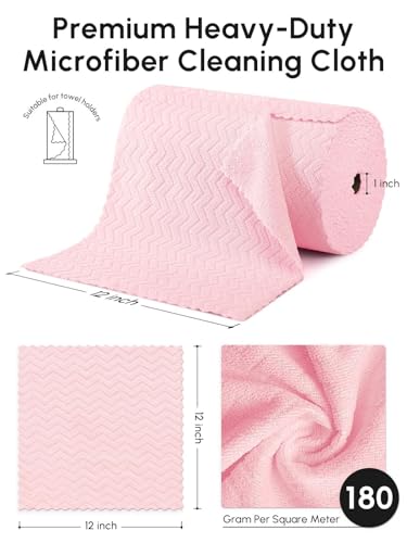 Microfiber Cleaning Cloths Roll, 75 Pack Tear Away Microfiber Towels Roll, 12" x 12" Lint Free Rags, Reusable Cleaning Cloths, Washable, Scratch Free,Ultra Absorbent Dish Rags(Pink Ripple) - color: Pink Ripple, size: 75 pack