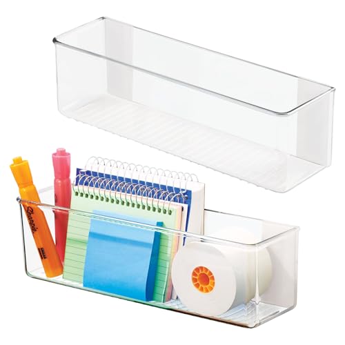 iDesign Adhesive Organizer Bin, Set of 2, Clear | Damage-Free Hanging, For Kitchen, Bathroom, or Office - style: Pack of 2