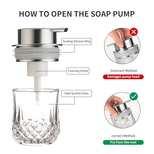 Enra Foaming Soap Dispenser for Bathroom and Kitchen - Glass Refillable, Modern Home Design (Clear/Silver Foam Pump) - color: Silver Pump-foam