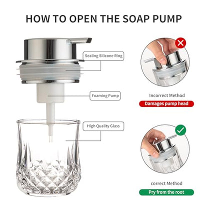 Enra Foaming Soap Dispenser for Bathroom and Kitchen - Glass Refillable, Modern Home Design (Clear/Silver Foam Pump) - color: Silver Pump-foam