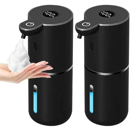 OHIFAST 2 Pack Automatic Foaming Soap Dispenser Touchless, USB Rechargeable Smart Hand Soap Dispenser, 6-Level Adjustable, 12.8oz/380mL, Compatible with Thick Thin Dish Soap for Bathroom Kitchen-Black - color: Black, style: 2 Pack Foam