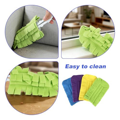 4pcs Reusable Duster Refills, 4 Color 360° Washable Heavy Duty Fleece Dusting Pads Cleaning Pads Replacement Accessories for Ceiling Fan Window Blinds Kitchen Car Interior (Handle Not Included)