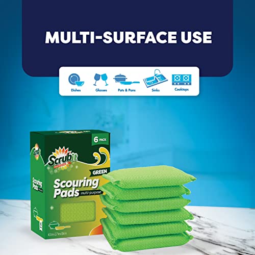 SCRUBIT Multi-Purpose Scouring Pad - Non-Scratch Cleaning Sponges for Pots, Pans, Dishes, Utensils & Non-Stick Cookware - Scrubbing Pads Use for Kitchen, Bathroom - 6 Pack Dish Sponge (Green) - color: Green
