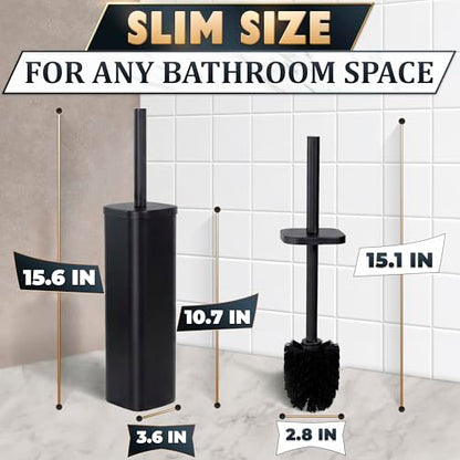 Black Toilet Brush with Square Stainless Steel Holder - Freestanding Toilet Brush and Holder Set Black - Removable Plastic Inner Cup, Splash Guard Cover, Replaceable Head, Corrosion Resistant Finish - color: Black Rounded Square