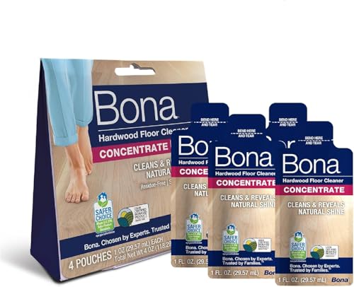 Bona Hardwood Floor Cleaner Concentrate - 1 fl oz - 4-Pack - Residue-Free Floor Cleaning Solution for Bona Spray Mop and Spray Bottle Refill - For Wood Floors - size: 1 fl oz (Pack of 4)