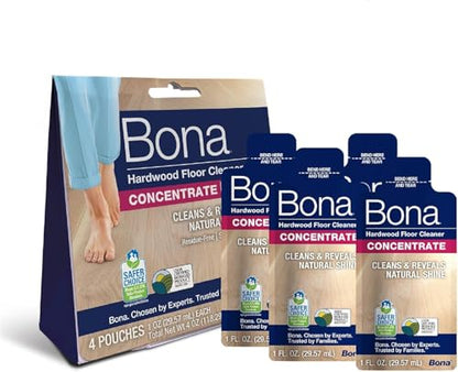 Bona Hardwood Floor Cleaner Concentrate - 1 fl oz - 4-Pack - Residue-Free Floor Cleaning Solution for Bona Spray Mop and Spray Bottle Refill - For Wood Floors - size: 1 fl oz (Pack of 4)