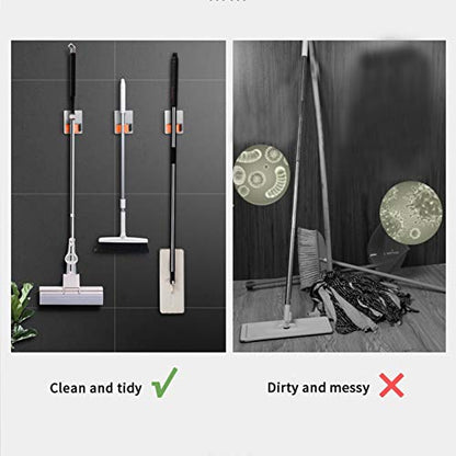 Broom Holder Wall Mount, 2 Pack Orange Stainless Steel Mop and Broom Organizer, Heavy Duty 15 Lbs Self Adhesive Tool Hanger, No Drill V-Shape Broom Hooks for Garage, Kitchen, Bathroom - color: 2 PACK