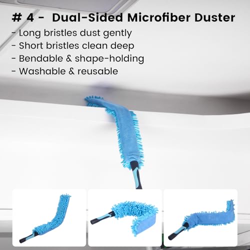 Ceiling Fan Duster Kit - 5-in-1 Cobweb Feather Duster & Squeegee Heads - Washable Bendable Microfiber - Fits Standard 3/4" Pole, Blue - size: 5PC-kit1