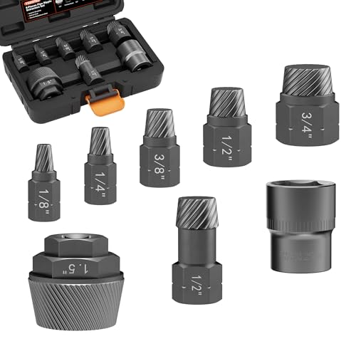 1.5" Tub Drain & Pipe Nipple Extractor Set, 8-Piece Plumbing Tools Kit with Socket - Remove Stubborn, Rusted, Broken Bathtub Drains & Shower Arms, with Solid Storage Case