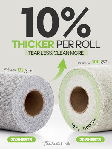 Fantasticlean Kitchen Towels - 40 Sheets - Reusable Washable Dishcloth Rolls, Super Absorbent, Premium Microfiber Cleaning Cloths, 10'' by 10'' (Beige, MossGreen) - color: Beige and Mossgreen