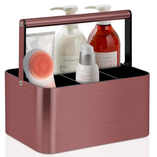 BYUNER Shower Caddy Portable for College Dorm Room Essential, Bathroom Caddy Organizer with Handle and Adjustable Dividers, Shower Storage Tote, Plastic Shower Basket Bin for Shampoo Toiletry - color: Copper