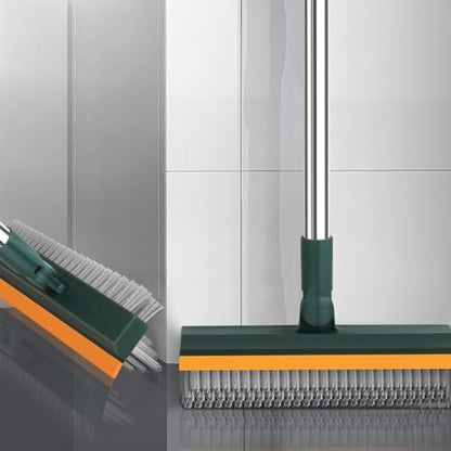 Floor Scrub Brush with Long Handle 43.7 Inch V Shape Rotating Head Floor Brush with Scraper, Stiff Bristle Non Slip Broom for Bathroom Kitchen Shower Grout Tile Outdoor Deck Patio