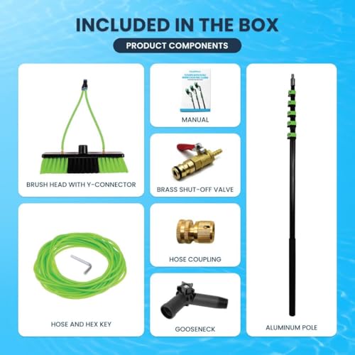 30 Feet Reach Solar Panel Cleaning Brush & Pole Water Fed Pole Kit, Window Cleaner Window Glass Solar Panel Cleaning System Washing Equipment Tool Solution Scrubber Brush & Hose Spray Washer - size: 30FT