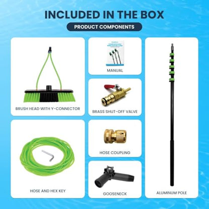 30 Feet Reach Solar Panel Cleaning Brush & Pole Water Fed Pole Kit, Window Cleaner Window Glass Solar Panel Cleaning System Washing Equipment Tool Solution Scrubber Brush & Hose Spray Washer - size: 30FT