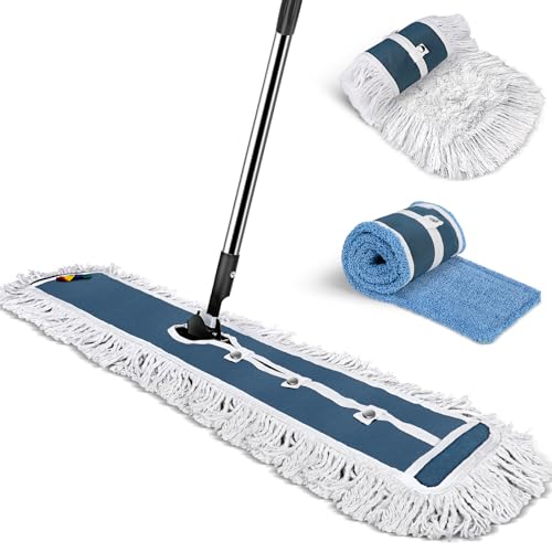 42" Commercial Mop,MASTERTOP Heavy Duty Dust Floor Mop with 52" Long Handle,Large Industrial Wet Dry Mops,Sweeper Broom for Hardwood, Tile, Laminate,Garage,School,Mall - 1 Cotton & 1 Microfiber Pad - color: A-blue(42"*12")
